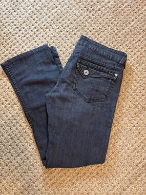 Moto Dark Boot-Cut Jeans with Button Flap Pocket